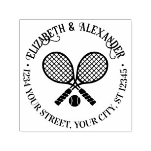 Carimbo Auto Entintado Raquetas Tênis cruzadas de Casal Retorno de Endere