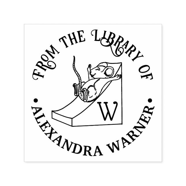 Carimbo Auto Entintado Rato Fofo no Nome Inicial da Biblioteca do Deslize (Design)