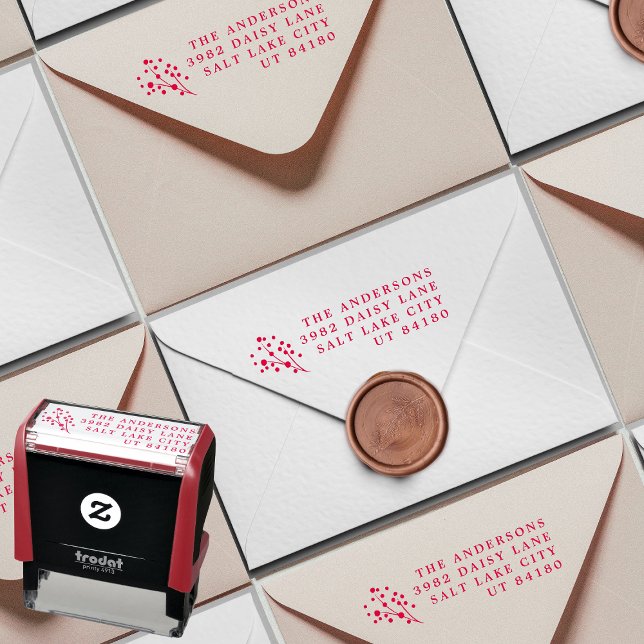 Carimbo Auto Entintado Red Berries Moderno Diversão de Natal Endereço de  (Showcasing Self-Inking Stamp - additional items (bought separately))