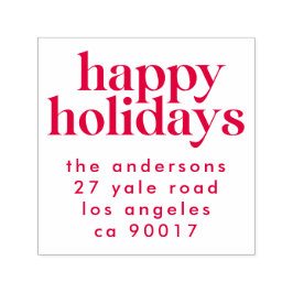 Carimbo Auto Entintado Red Modern Happy Holiday Endereço de Regresso de N