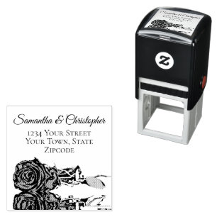 Carimbo Auto Entintado Refletindo Endereço de Devolução de Casamento Eleg