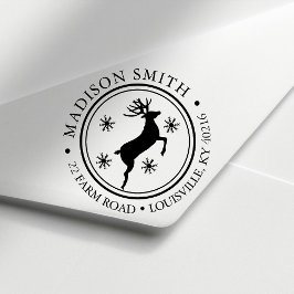 Carimbo Auto Entintado Reindeer Snowflake Círculo de Natal Endereço de Re
