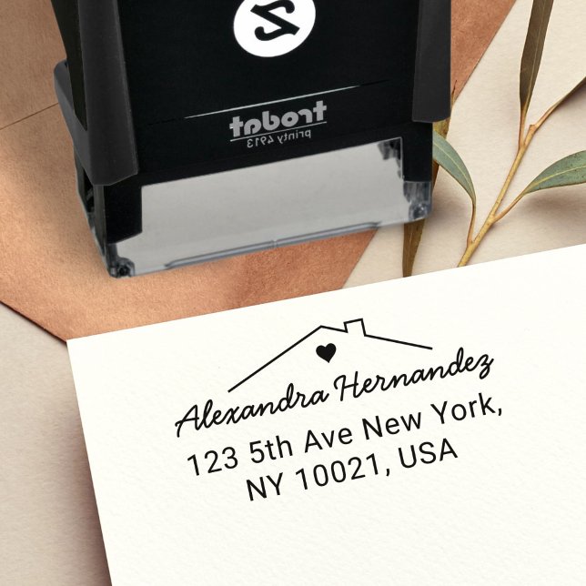 Carimbo Auto Entintado Retorno Endereço House Heart Modern Minimalist (Return Address House Heart Modern Minimalist self-inking stamp)