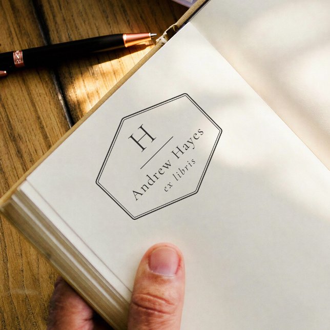 Carimbo Auto Entintado Retro Simple Frame Modern Monogram Ex Libris Book (Criador carregado)