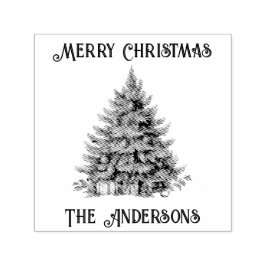 Carimbo Auto Entintado Retro Vintage - Árvore de Natal Feliz