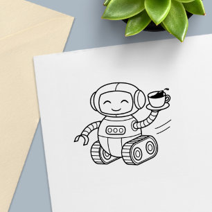 Carimbo Auto Entintado Robô Fofo Entregando Café