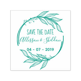 Carimbo Auto Entintado Romantic Hand Draw Leaves Save The Date