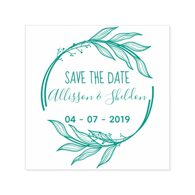 Carimbo Auto Entintado Romantic Hand Draw Leaves Save The Date (Design)