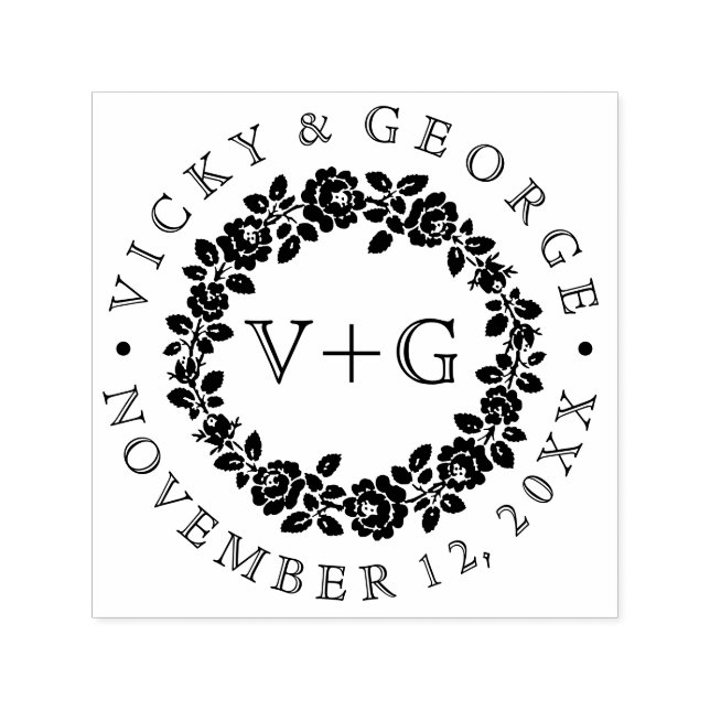 Carimbo Auto Entintado Rosa, casamento floral branco e preto (Design)