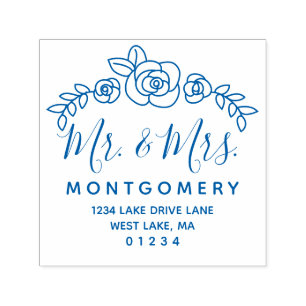 Carimbo Auto Entintado Rosa Floral de Casamento Vine Sr. Endereço de Dev