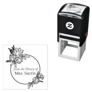 Carimbo Auto Entintado Rosa Floral Frame Da Biblioteca De