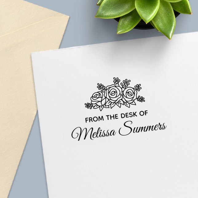 Carimbo Auto Entintado Rosas Elegantes Flores de Buquê da Mesa do (Criador carregado)