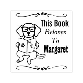 Carimbo Auto Entintado Rótulo de Livro, Biblioteca, Pertence a, Cachorro 