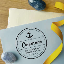 Carimbo Auto Entintado Round Nautical Anchor Family Name Return Address