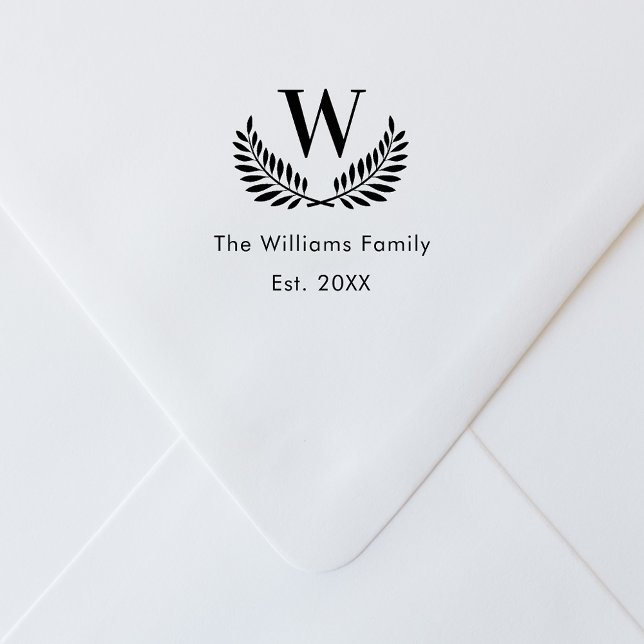 Carimbo Auto Entintado Rua de louros clássicos do monograma da família (Criador carregado)