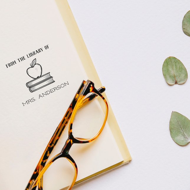 Carimbo Auto Entintado Rustic Beautiful Teacher Apple From The Library Of (Criador carregado)