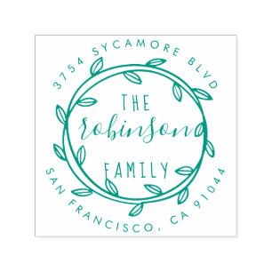 Carimbo Auto Entintado Rustic Hand Drawn Wreath Family Endereço de devolu