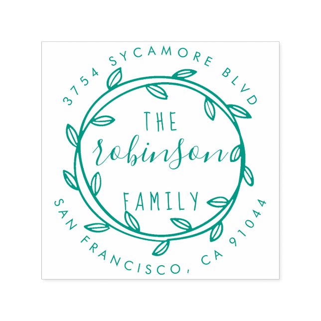 Carimbo Auto Entintado Rustic Hand Drawn Wreath Family Endereço de devolu (Design)