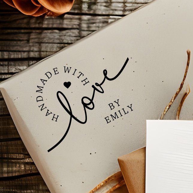 Carimbo Auto Entintado Rustic Handmade with Love Script Heart Baked Goods (Criador carregado)
