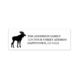 Carimbo Auto Entintado Rustic Holiday Moose Family Name Endereço de Devol