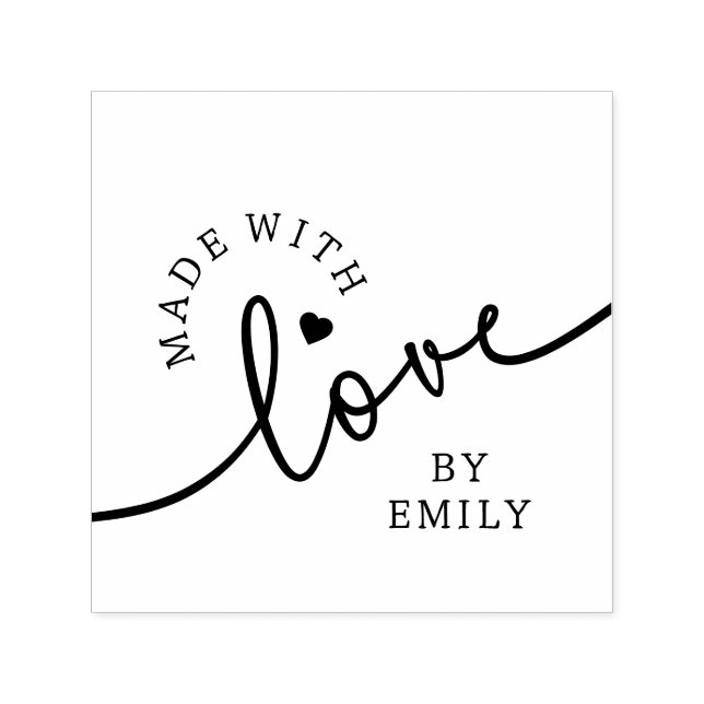 Carimbo Auto Entintado Rustic Made with Love Script Heart Handmade (Design)