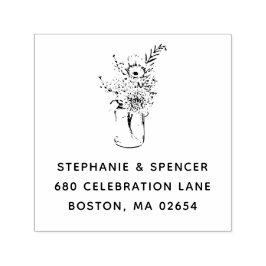 Carimbo Auto Entintado Rustic Modern Wildflower Mason Jar Endereço Casame