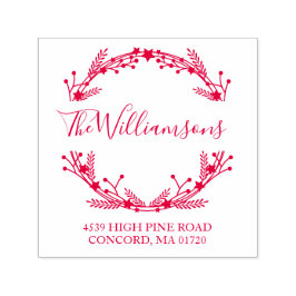 Carimbo Auto Entintado Rustic Red Christmas Wreath Name Endereço de devol