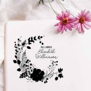 Carimbo Auto Entintado Rustic Tropical Flowers Modern Script Library Book