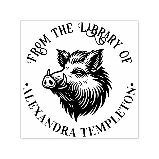 Carimbo Auto Entintado Rustic Wild Boar Head Library Nome #1P (Design)