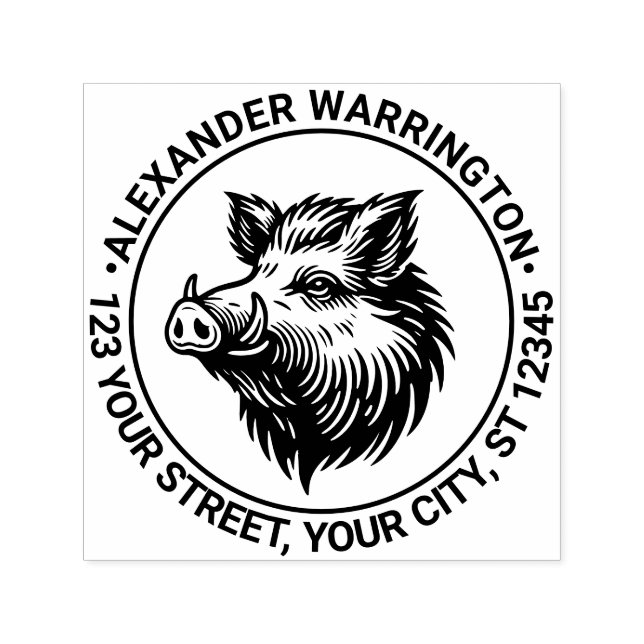 Carimbo Auto Entintado Rustic Wild Boar Head Name Endereço de retorno (Design)