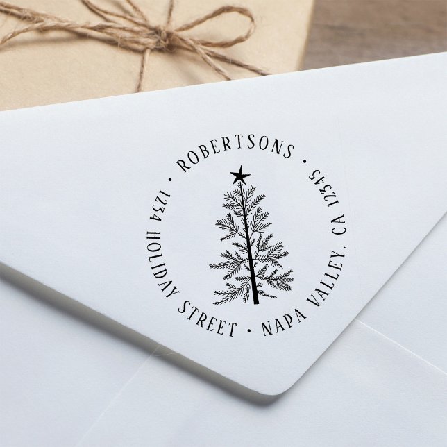 Carimbo Auto Entintado Rustic Winter Pine Tree Return Address          (Criador carregado)
