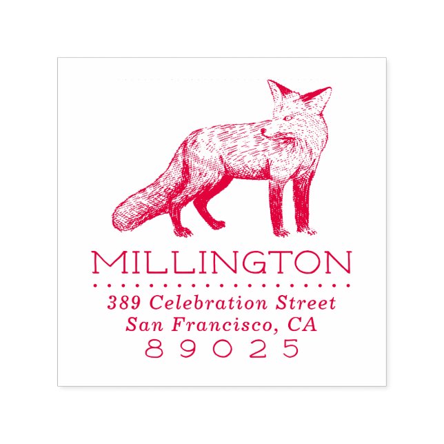 Carimbo Auto Entintado Rustic Woodland Fox Family Name Endereço de devolu (Design)