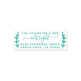 Carimbo Auto Entintado Rustic Wreath & Script "Future Mr & Mrs" Endereço