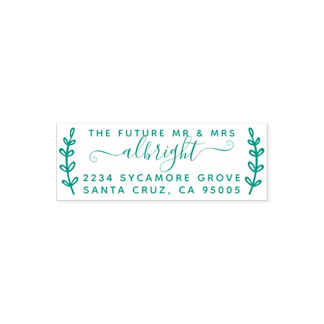 Carimbo Auto Entintado Rustic Wreath & Script "Future Mr & Mrs" Endereço (Design)
