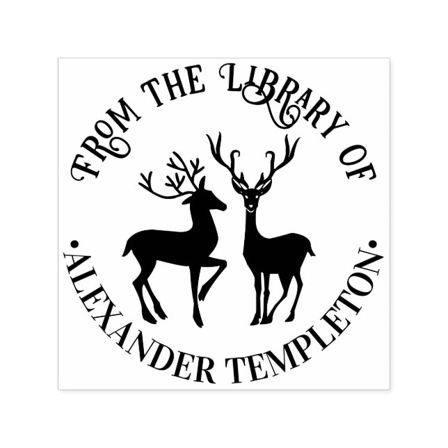 Carimbo Auto Entintado Rústico 2 Veados Rodada “Da Biblioteca” Nome do Li (Design)