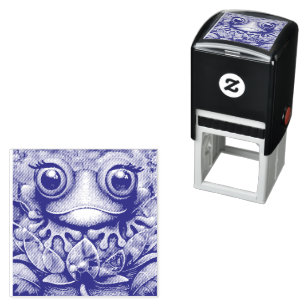 Carimbo Auto Entintado Sapo Whimsic Pintura De Abstrato Floral Verde