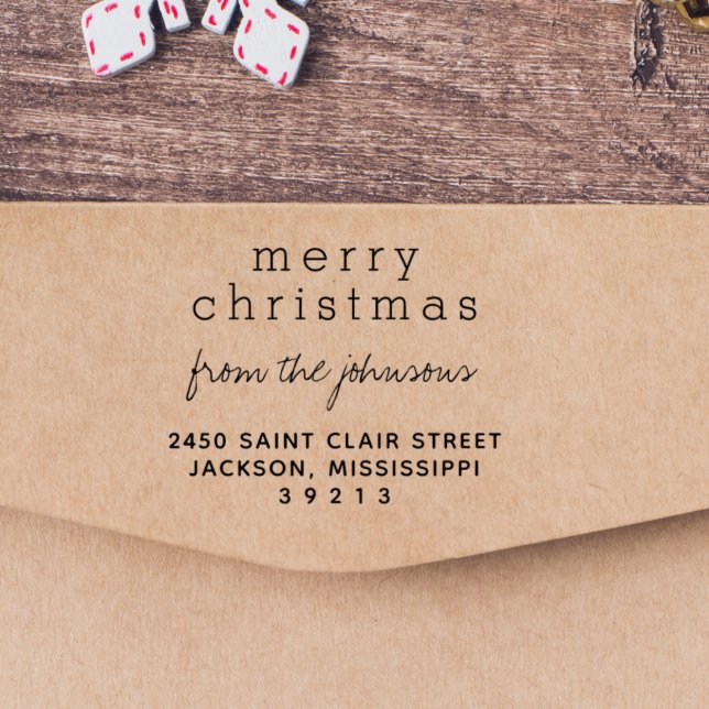 Carimbo Auto Entintado Saudações do Nome da Família de Feliz Natal Modern (Criador carregado)