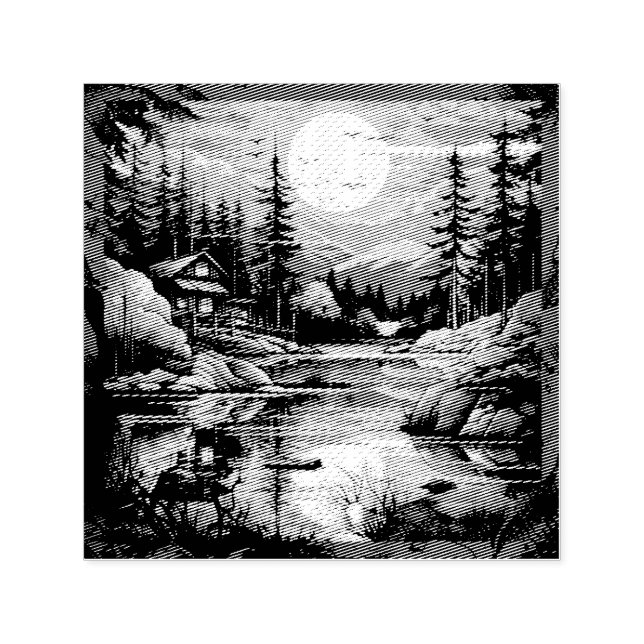 Carimbo Auto Entintado Scandinávia Retro Art Mountain Home (Design)