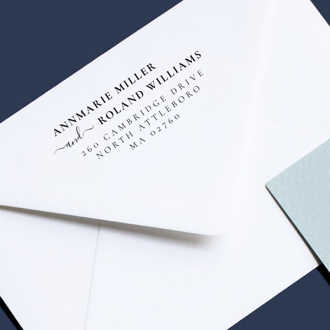 Carimbo Auto Entintado Script Chic Dois Sobrenomes Endereço de Retorno El (Criador carregado)