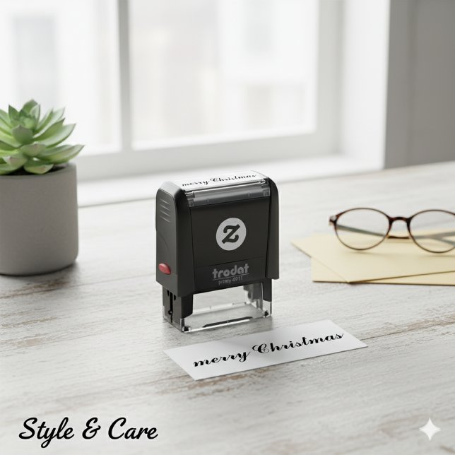 Carimbo Auto Entintado Script Clássico Elegante de Feliz Natal (Classic Elegant Merry Christmas Script Self-inking Stamp)