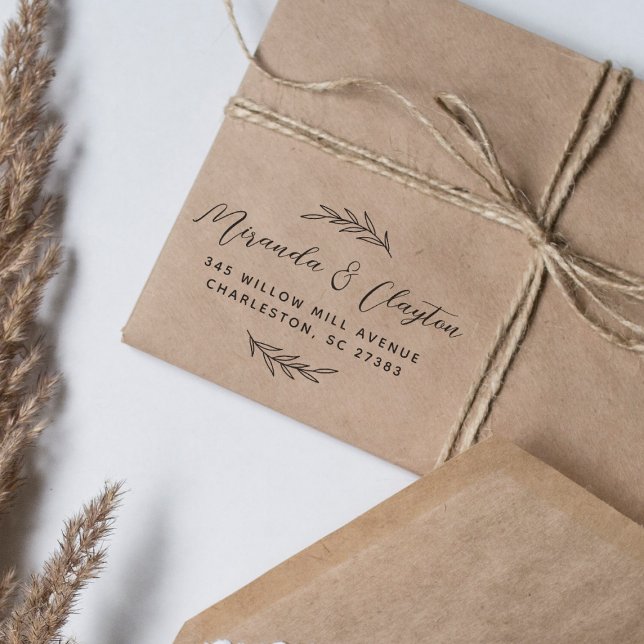 Carimbo Auto Entintado Script de casamento moderno e deixa o endereço de  (Rubber Stamp Mock-up)