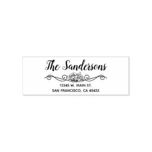 Carimbo Auto Entintado Script Floral Rosa de Sobrenome da Família de Ende