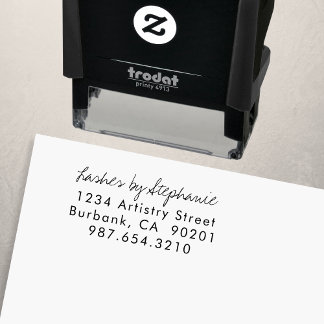 Carimbo Auto Entintado Script Lashes Studio Name Return Address Phone