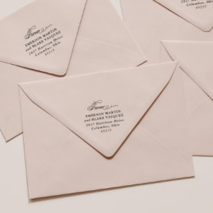 Carimbo Auto Entintado Script legante do endereço de retorno do casament