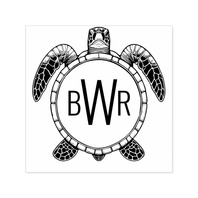 Carimbo Auto Entintado Sea Turtle Belly Ver 3 Iniciais Monograma #1 (Design)