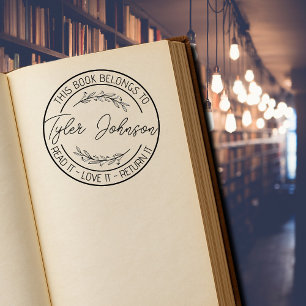 Carimbo Auto Entintado Selo de livro de biblioteca personalizado floral