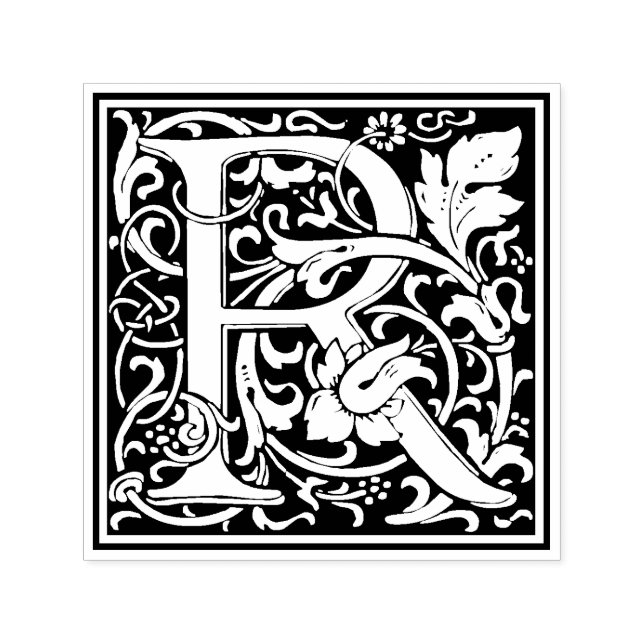 Carimbo Auto Entintado Selo Floral Vitoriano da Letra R de William Morris (Design)