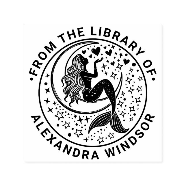 Carimbo Auto Entintado Sereia sensual na capa de livro da Biblioteca Lua  (Design)