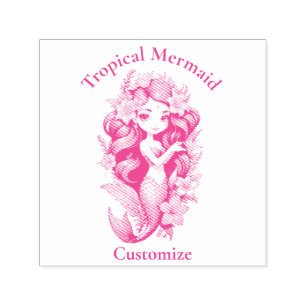 Carimbo Auto Entintado Sereia Tropical Flor Thunder_Cove