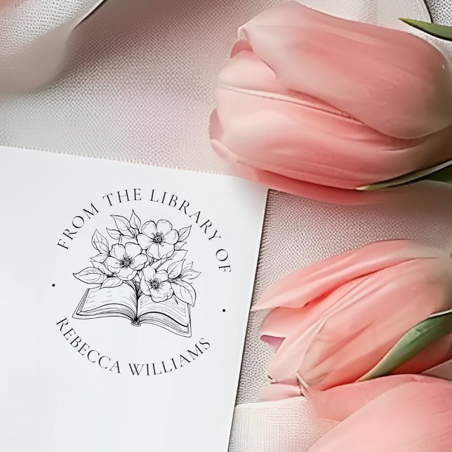 Carimbo Auto Entintado Seu livro de nomes e flores "da biblioteca de" (Criador carregado)